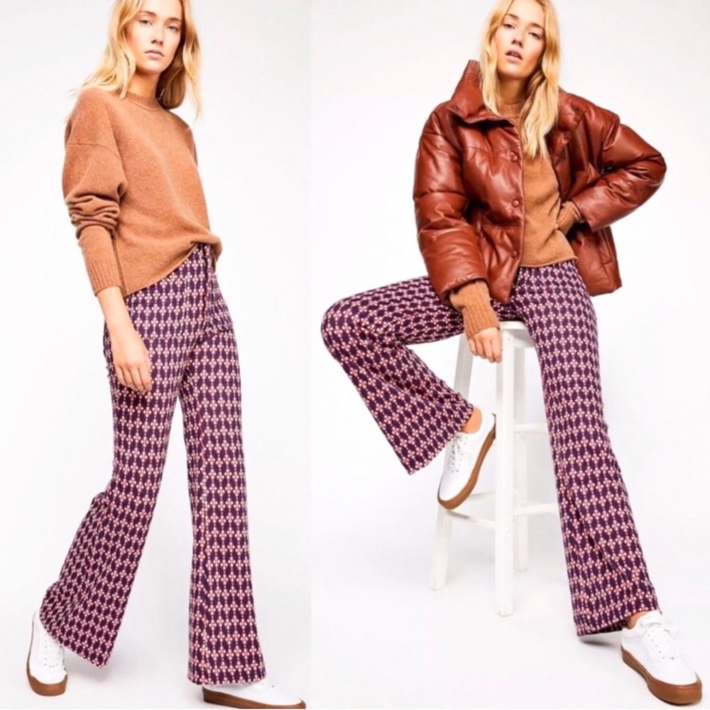 Free People Jacquard Print Flare Pants